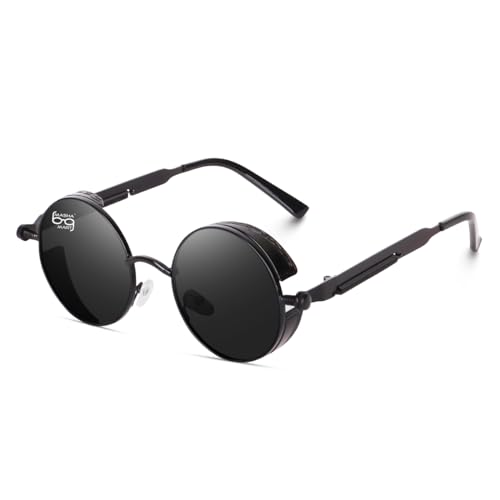 Image of Men UV Protected Tony Stark Steampunk Metal Round Sunglasses (Black), Medium