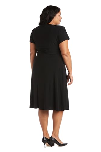 Image of R&M Richards Women's Cascade Wrap Dress with V-Neck & O-Ring Rhinestone Buckle, Work to Weekend Short Sleeve Flowy Silhouette