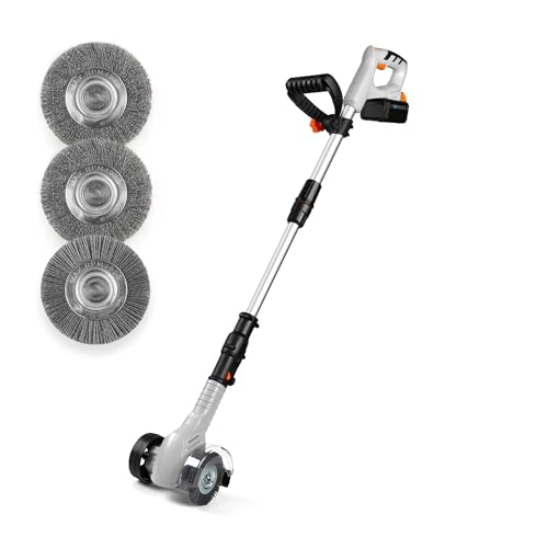 VonHaus Weed Remover Cordless Telescopic/Height Adjustable Grout Driveway Patio Stone Wood Paving Electric Cleaner/Sweeper Machine 20V Battery Charger 3 Interchangeable Brushes