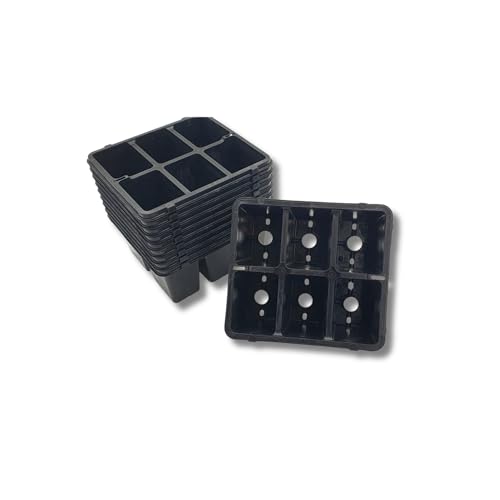 Gro Garden Products Seed Tray Propagator - 6 Multi Cell Plant Trays - Reusable Root Trainers - Seed Pot Plastic Trays for Plants - Pack of 10 - 19.5cm x 18cm x 8cm Black Potting Tray