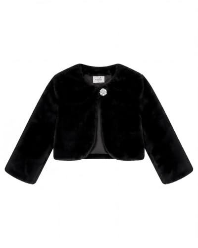 Stelle Girls Faux Fur Dress Coat Cozy Bolero Shrug Button Jacket (Black,L)