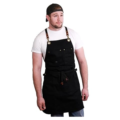 Caldo Canvas Kitchen Apron for Cooking - Mens and Womens Canvas Apron for Professional Chef, Server, or Barista- Adjustable with Pockets (Black) Cover