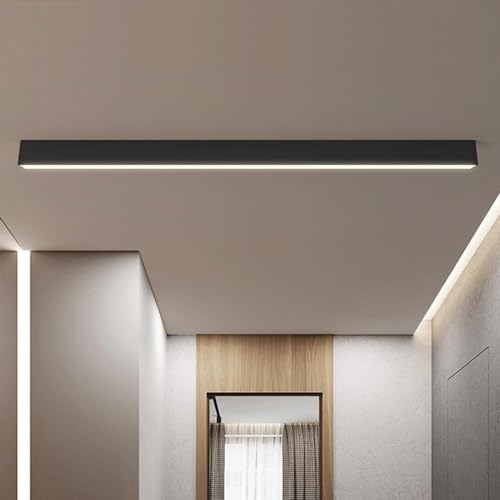 Plafonnier long en métal noir avec éclairage LED haute performance pour entrée