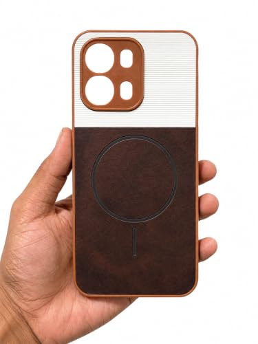 Image of Bintage Mac Safe Design Hard Slim Back Case | Soft Border Camera Protect | Dual PU Leather Finish Back Cover Compatible for Oppo K14 5G - White & Cherry Brown