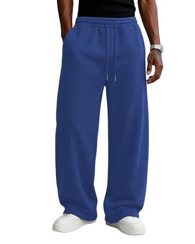 Image of Wangdo Men's Baggy Sweatpants Wide Leg Lounge Cotton Jogging Pants Casual Elastic Waist Joggers with Pockets