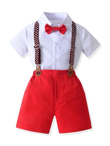 Image of Boys Summer Formal Outfit Set - Gentleman Baby Boy Outfit Toddler Suit Short Sleeve Bow Tie Shirt Pants