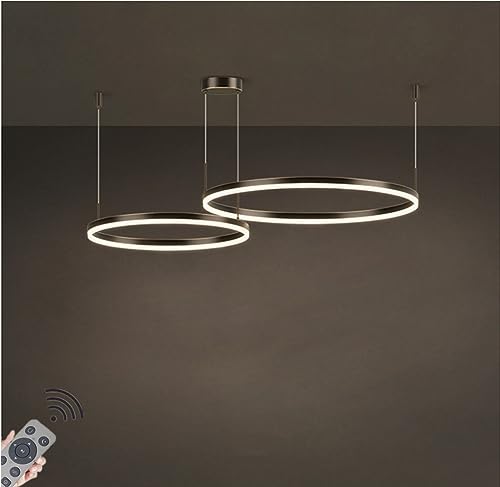 LYMSXAZOU Lámpara de araña LED Regulable con Anillo, Moderna lámpara Colgante para Comedor, Cocina o Sala de Estar, Color Negro, 2 Anillos (60+40 cm, 48 W)