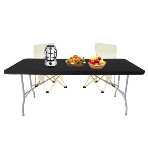 Mantel elástico ajustable rectangular negro lavable de poliéster para mesa de picnic 2