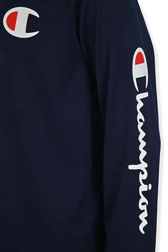 Champion Boys Long Sleeve Hooded Tee Shirt Lightweight Tech Fabric Athletic T-Shirt for Kids2