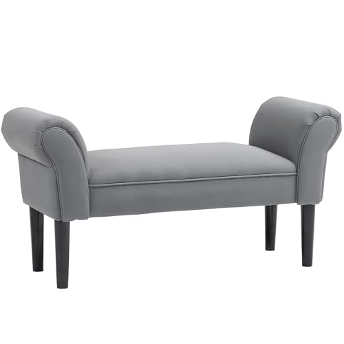 HOMCOM Banc de Lit Rembourré pour Chambre à Coucher et Entrée, Supporte jusqu'à 130 kg, Tissu à Voile, Gris Foncé, 102 x 36 x 51 cm