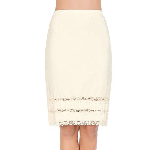 Image of MANCYFIT Half Slips for Women Underskirt Dress Extender Lace Trim Knee Length Midi Skirt 19-26 inch Length