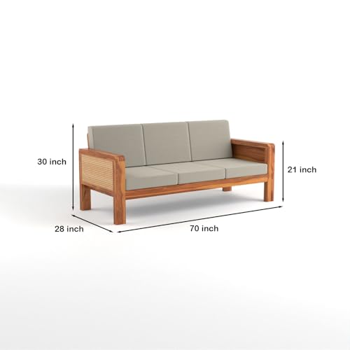Image of Sheesham Wooden 3 Seater Sofa for Living Room | Solid Wood Sofa with Cane Side Panel | Rosewood Sofa Set for Home & Office | Lounge (Honey Finish, 3 Seater)