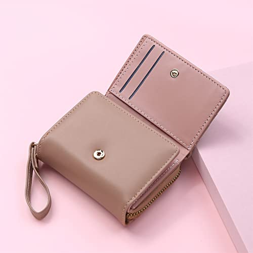 Embroidered Heart Small Wallet Credit Card Holders Cute Zipper Purses Slim Short Wallet for Women Girl,Khaki2