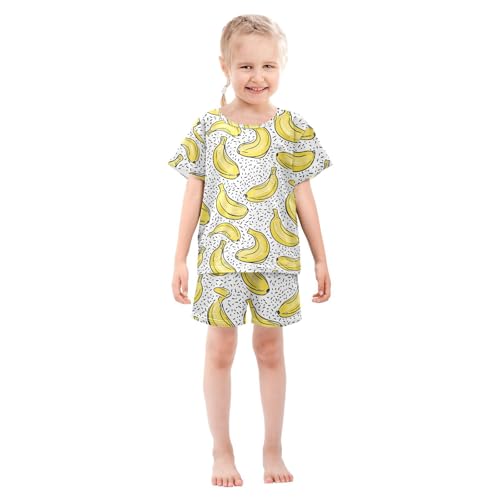 Yellow Banana Pattern Pajama Set, Short Sleeve Cotton Sleepwear Nightwear3