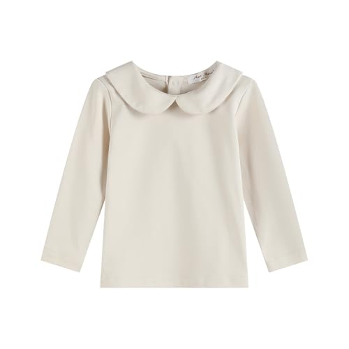 Image of Toddler Kids Girl Boy Blouses Long Sleeves Solid Color Doll Peter Pan Collar T-Shirt Top Bottom Tees