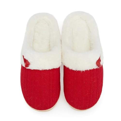 Pantoufles à enfiler rouge pour femme et doublure fourrure pour vos soirées