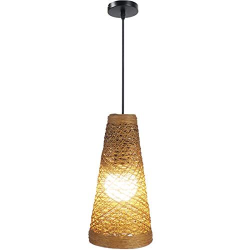 Lámpara colgante LED de ratán E27 con tubo largo ajustable para mesa de comedor