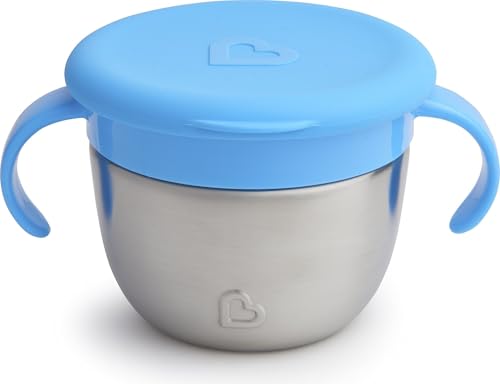 Image of Munchkin® Snack+™ Stainless Steel Snack Catcher Cup with Lid, 9 Ounce, Blue, 1 Pack