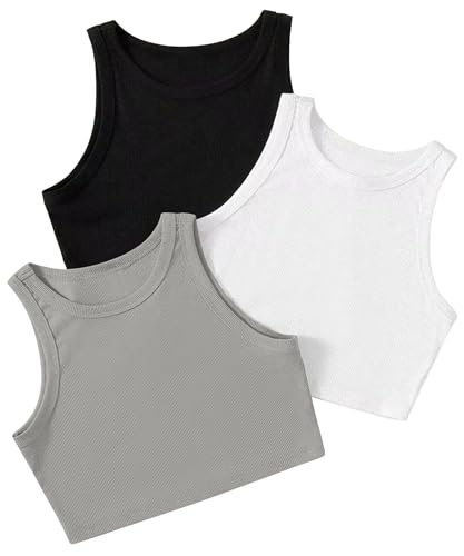 Image of (Pack of 3) Stylish Sleeveless Round Neck Ribbed Tank Tops for Women and Western Crop Top