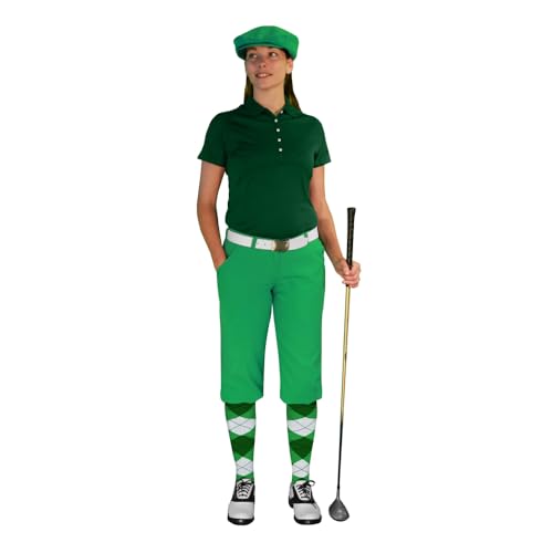Golf Knickers Ladies Select A Style Outfit - Matching Golf Cap - Lime - Waist 10 - Sock - Lime/Dk Green/White