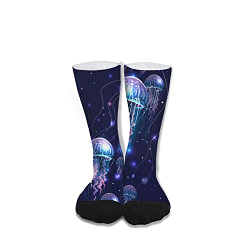 BeLOL Funny Lama Colorful Alpaca Dress Socks Women's Cushioned Crew Socks Casual Breathable Socks Pack 40cm (Glowing Jellyfishes)