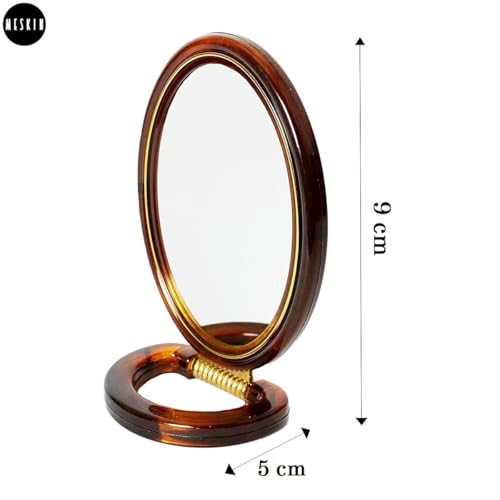 Image of MESKIN Professional Series Medium Round Double-Sided Magnifying Makeup Mirror with Handle /Stand - Perfect for Men & Women (Pack of 1 / Brown)
