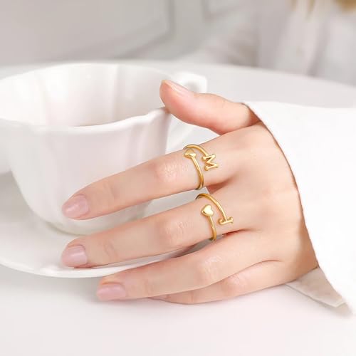 Initial Heart Rings for Women Girls - 14K Yellow/White/Rose Gold Plated Adjustable Rings for Women Non Tarnish Teen Girls Gifts Trendy Stuff Jewelry Birthday Gifts3