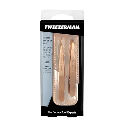 Image of Tweezerman Rose Gold Petite Point and Slant Set with Travel Case, (Pack of 2)
