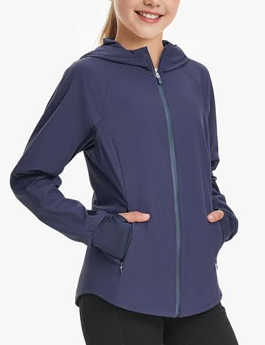 JOCMIC Girls Light Rain Jacket with Hood, Lightweight Athletic Jackets for Outdoor Sports Running Golf Hiking2