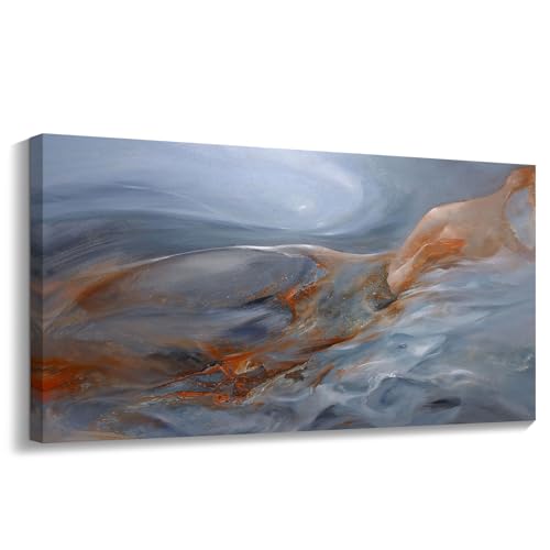 Abstract Canvas Wall Art for Living Room - Large, Modern Gray Artwork Pictures - Ideal for Bedroom, Office Wall Decor - Blue, Gray Tones - Wall Art Bedroom, Living Room Wall Art 48L" x 24W"
