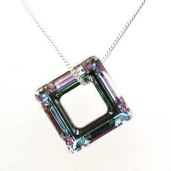 Toc 20mm Cosmic Crystal Square Ring on 18 Inch Sterling Silver Chain
