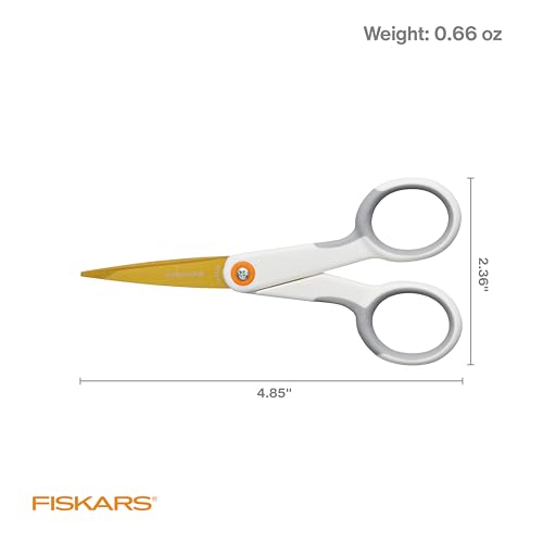 Image of Fiskars 5 inch Micro-Tip Titanium Scissors, Precision Craft Scissors | No. 5 Durable Titanium Blades & SoftGrip Handle for Intricate Cuts on Mixed Media Materials, Ambidextrous Double Loop Handle