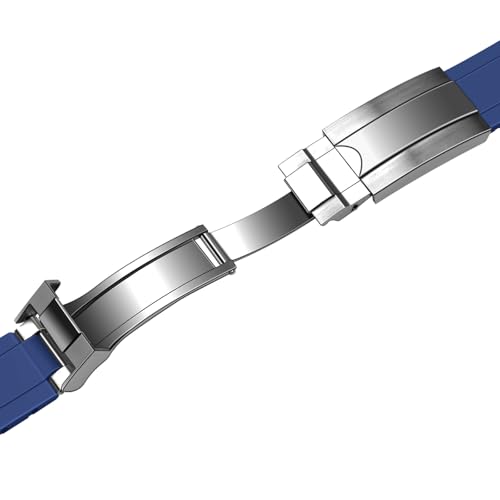 Image of Juntan 18mm 20mm 21mm 22mm Curved End Rubber Watch Band, Tapered Silicone Curved Replacement Watch Strap for Men Women with Metal Classic Diving Buckle