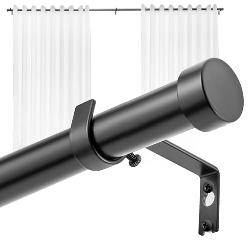 Coyfa Tringle à Rideaux Réglable 76–305 cm – Tringle à Rideau Extensible en Métal Noir, Diamètre 25 mm, avec Supports et Embouts Décoratifs, pour...