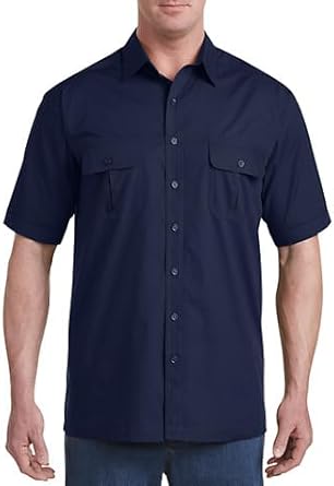 Harbor Bay by DXL Men's Big and Tall Co-Pilot Sport Shirt | Point Collar, Short Sleeves, Button-Through Flap Chest Pockets