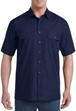 Harbor Bay by DXL Men's Big and Tall Co-Pilot Sport Shirt | Point Collar, Short Sleeves, Button-Through Flap Chest Pockets