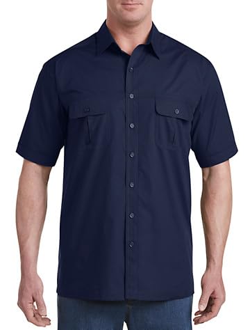 Harbor Bay by DXL Men's Big and Tall Co-Pilot Sport Shirt | Point Collar, Short Sleeves, Button-Through Flap Chest Pockets
