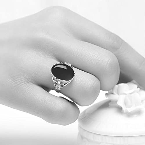 Natural Agate Onyx Stone Rings for Women,Adjustable White Gold Plated Sterling Silver Crusader Flower Fox Wedding Engagement Oval Round Gem Gemstone Birthstone Crystal Rings Jewelry2