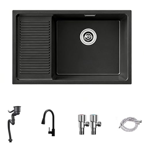 Pila Lavadero con Tabla de Lavar, de Cuarzo, Lavabo Baño con Grifo Extraíble y Desagüe, para Balcón o Exterior(550mm/21.6in)