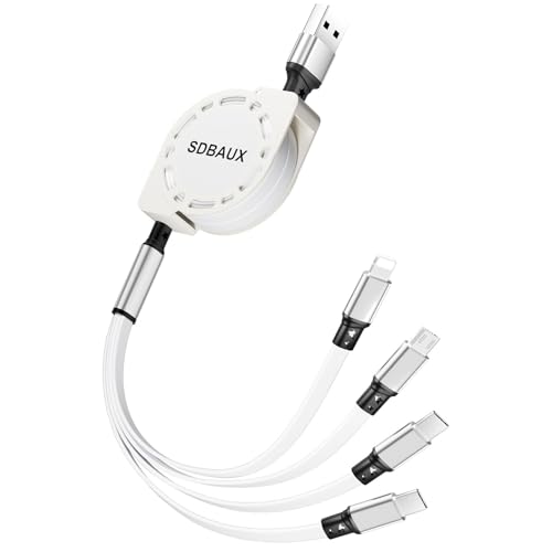 SDBAUX Multi Câble 4 en 1, 3A/1M USB Rétractable Chargeur Rapide avec 2*Type C/Phone/Micro USB Connecteurs, pour Téléphone, Android Galaxy S25 S20, LG,...
