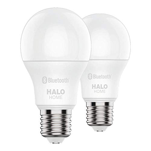 HALO HHA19089BLE40A-2PK 60-Watt Equivalent A19 Dimmable Adjustable CCT (2700K-5000K) Wireless Light Home, White (2-Pack) LED Smart Bulb, 2 Piece