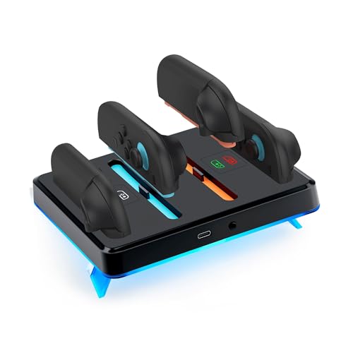 Mcbazel Station de Charge RGB pour Switch 2, Chargeur Magnétique pour Manette avec 9 Modes D'éclairage, Design Incliné à 17 Degrés et Montage Mural, Indicateurs LED pour Manette NS Switch 2 (Noir)