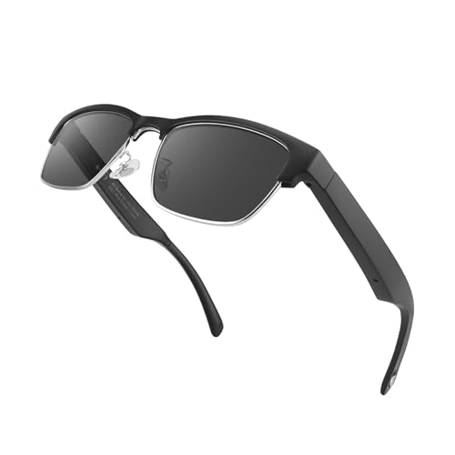 Smart Sunglasses Blue Light Filter & Polarized Lenses,Open Ear Sound with Mic & Speakers, Voice Assistant Bluetooth Audio Glasses for Men Women, 6 Hours Battery, 1.0 Count (Silver)… KY02S-Sl