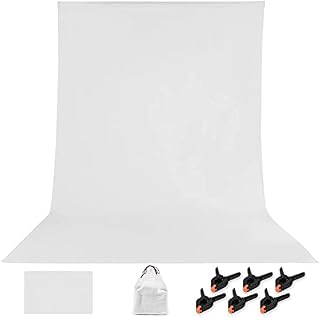 ROSNONG White Backdrop 1.8×2.8m Photo Backdrop,White Cloth Background,Thicken Foldable White Screen Cloth Photo Backdrop,for Photo Wall Photo Studio Photography Background with 6 Piece Clips + 1 Bag