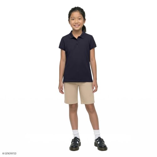 Image of IZOD Girls' School Uniform Short Sleeve Polo Shirt, Button Closure, Comfortable & Soft Interlock Fabric