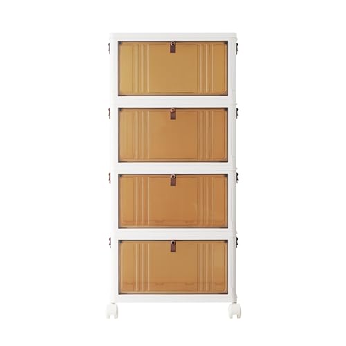 Image of BARGAIN FACTORY 4-Tier Stackable Storage Box Set with Lids, 23L Capacity per Tier, Wheeled Storage Bins with Brakes