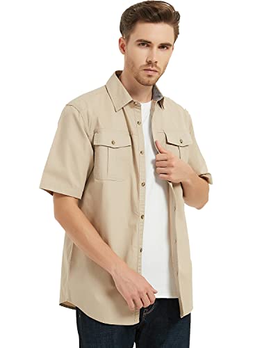 Pooluly Men's Casual Shirts Button-Down Work Shirt Short Sleeve Breathable Workwear #TOP6