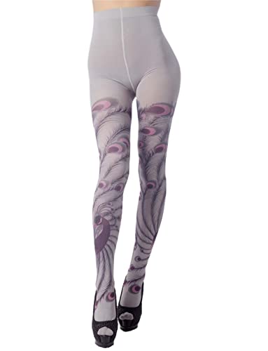 iB-iP Femme Queue De Paon Charmant Transparent Doux Couture Collants Extra-fin, Taille: Taille unique, Gris clair & Prune