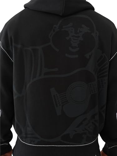 True Religion Men's Cinched Big T Zip UP Hoodie – Full Zip Sweatshirt with Contrast Stitching4