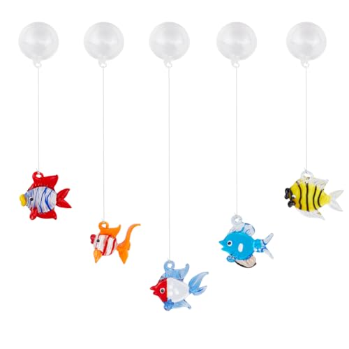 DELORIGIN Lot de 5 décorations flottantes en verre pour aquarium avec boule flottante - Accessoires pour aquarium - Décoration pour aquarium - Décoration pour aquarium
